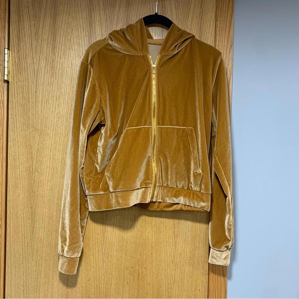 Fabletics Velour Honey Colored Full Zip Hoodie and Sweatpants Set - Size XXS